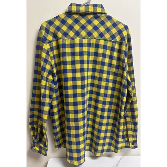 Genhoo Women’s Blue Yellow Plaid Flannel Button Front Shirt Long Sleeve Size XL - Picture 2 of 7